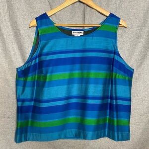 Perceptions Vintage Sleeveless Blouse Blue Green Stripe Size L 18